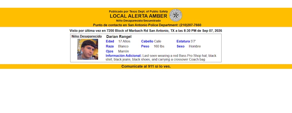 Emiten Alerta AMBER por menor de 17 años desaparecido en San Antonio.